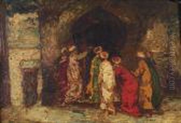 Devant La Mosquee Oil Painting by Adolphe Joseph Thomas Monticelli