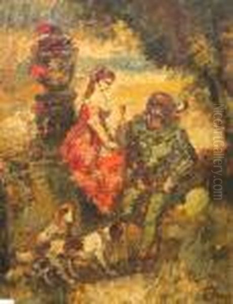 Signe O Monti, En Bas, A Droite Oil Painting by Adolphe Joseph Thomas Monticelli