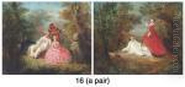 Fete Champetre; And Another Similar Oil Painting by Adolphe Joseph Thomas Monticelli