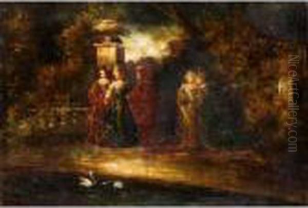 Evening In The Park Oil Painting by Adolphe Joseph Thomas Monticelli