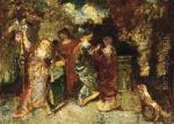 Fete En Terrasse Oil Painting by Adolphe Joseph Thomas Monticelli