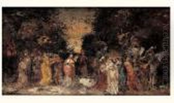 Fete Dans Un Parc Oil Painting by Adolphe Joseph Thomas Monticelli