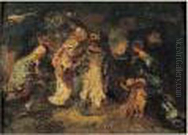 Jeunes Femmes Au Parc Oil Painting by Adolphe Joseph Thomas Monticelli