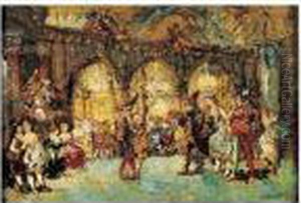 Le Bal Masque, Circa 1875 Oil Painting by Adolphe Joseph Thomas Monticelli