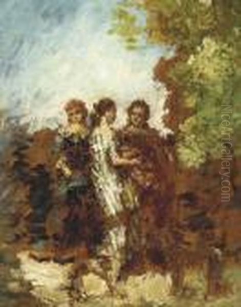 Les Trois Amies Oil Painting by Adolphe Joseph Thomas Monticelli