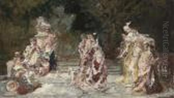 Fete Dans Un Parc Oil Painting by Adolphe Joseph Thomas Monticelli