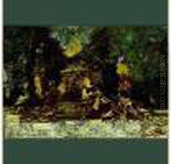 Repos Autour De La Vasque Oil Painting by Adolphe Joseph Thomas Monticelli