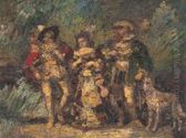 Elegant Figures Oil Painting by Adolphe Joseph Thomas Monticelli