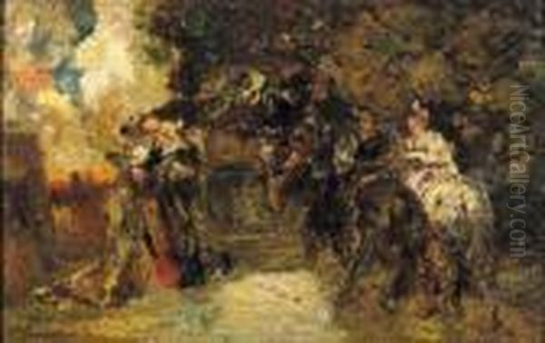 La Chasse Au Faucon Oil Painting by Adolphe Joseph Thomas Monticelli