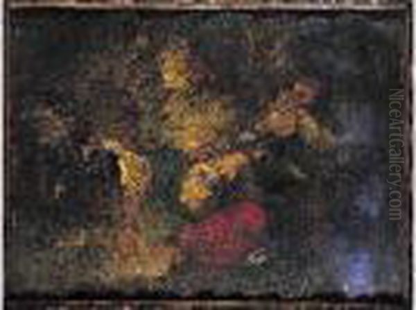 Trois Femmes A La Fontaine Oil Painting by Adolphe Joseph Thomas Monticelli