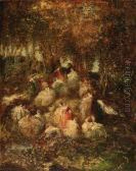 Scne Champtre Oil Painting by Adolphe Joseph Thomas Monticelli
