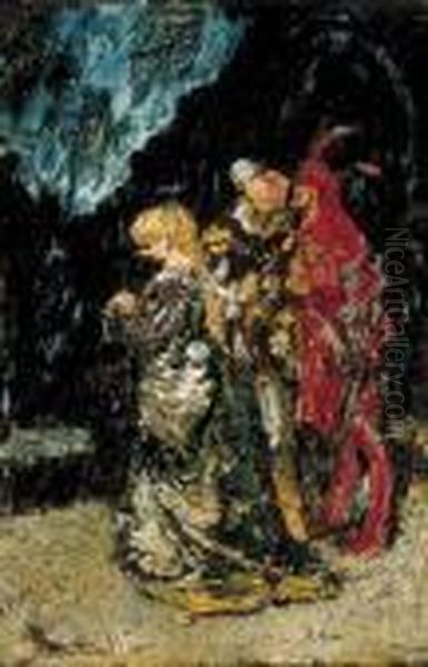 Marguerite, Fauste And Mephisto Oil Painting by Adolphe Joseph Thomas Monticelli