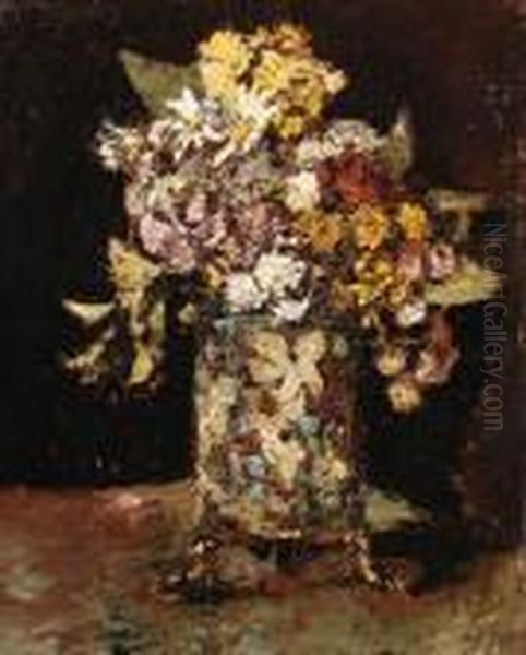 Vase De Fleurs Oil Painting by Adolphe Joseph Thomas Monticelli