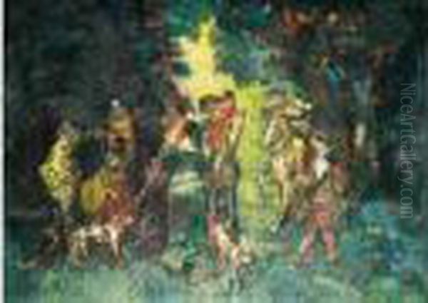 45 X 62 Cm Oil Painting by Adolphe Joseph Thomas Monticelli