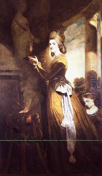 Mrs. Peter Beckford, 1781-2 The wife of a Dorset Gentleman portrayed making a libation to the Greek goddess of health, Hygeia, whose emblem was a snake Oil Painting by Sir Joshua Reynolds