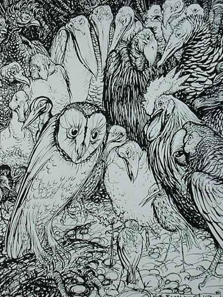 The Owl and the Birds, illustration from Aesops Fables, published by Heinemann, 1912 Oil Painting by Arthur Rackham