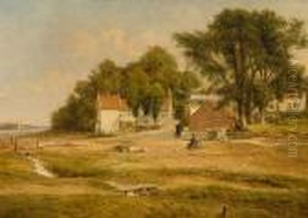 View At Pin Mill Oil Painting by John Moore Of Ipswich