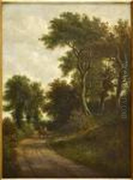 A Wooded Landscape With Pony And Trap Oil Painting by John Moore Of Ipswich