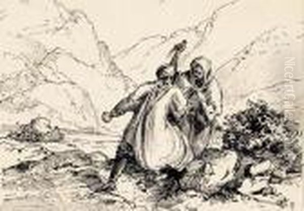 Kara Ben Nemsis Kampf Mit Gasahl Gaboya Oil Painting by Willy Moralt