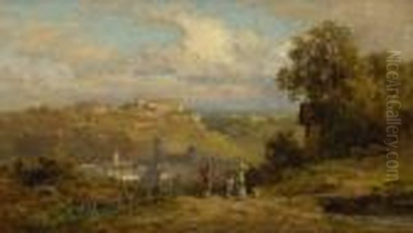 Spazierganger Am Aussichtspunkt Uber Einer Stadt Oil Painting by Willy Moralt