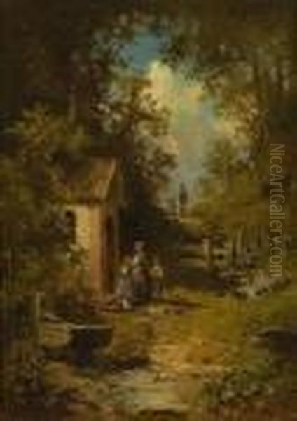 Andacht Vor Der
 Waldkapelle. Oil Painting by Willy Moralt