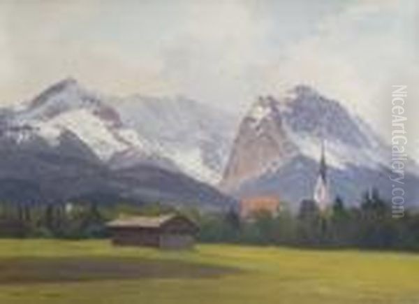 Blick Auf Garmisch-partenkirchen
 Und Wetterstein. Oil Painting by Willy Moralt