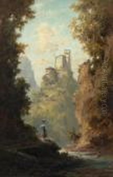 Junge Magd Am
 Gebirgsbach. Oil Painting by Willy Moralt