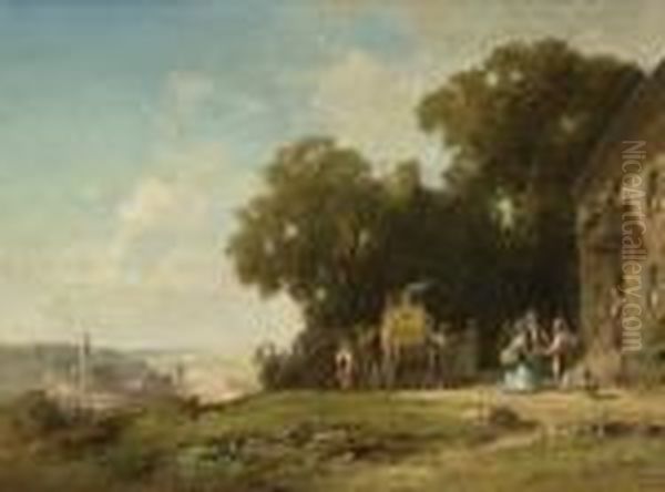 Ankunft Der Postkutsche Vor Der
 Poststation. Oil Painting by Willy Moralt