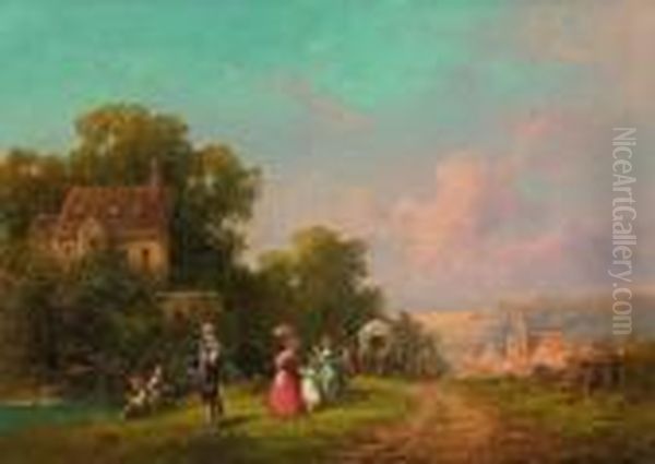 Sonntagsspaziergang Der Familie
 Biedermeier Oil Painting by Willy Moralt