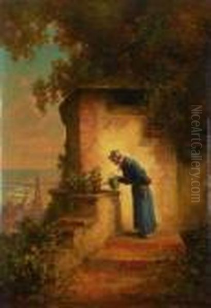 Blumenpflege. Oil Painting by Willy Moralt