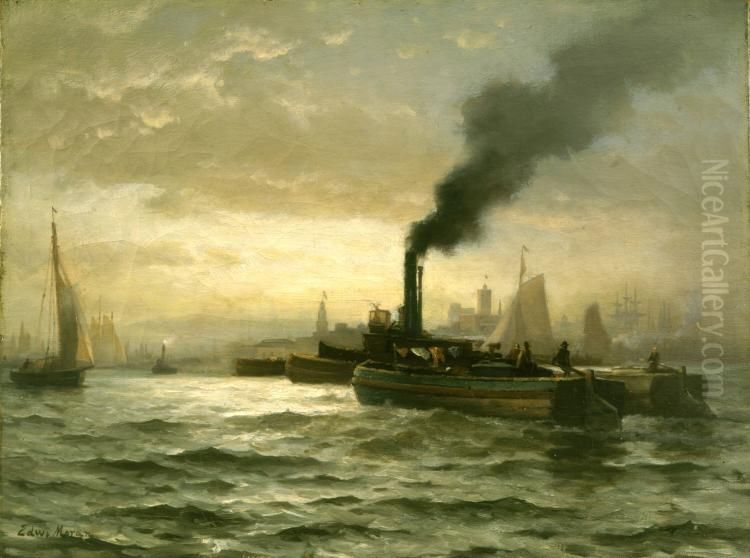 New York Harbor Oil Painting by Edward Moran