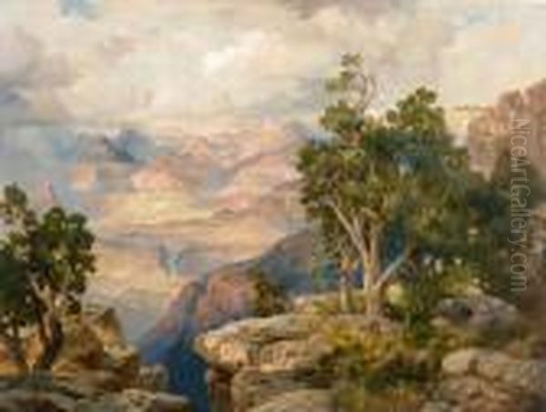 Grand Canyon Of Arizon From Hermit Rim Road Oil Painting by Thomas Moran