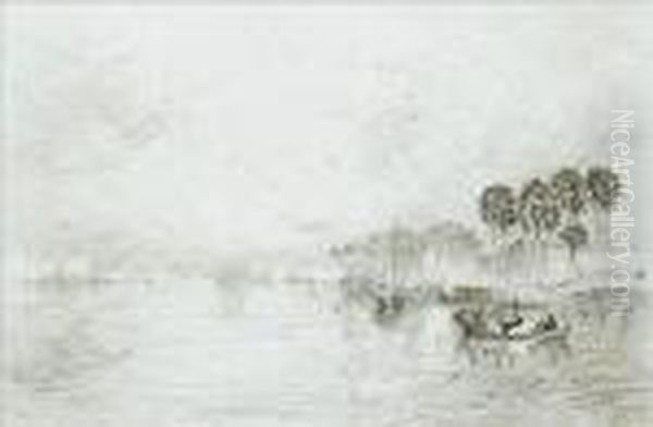 Morning On The St. John's, 
Florida
Etching, 1881, A Diagonal Hard Crease At Bottom Left Sheet Corner,a 
Skillfully Repaired Diagonal Hard Crease Along Right Sheet Edgeextending
 To Bottom Sheet Corner, Some Unobtrusive Creasing At Topsheet Corners,  Oil Painting by Thomas Moran