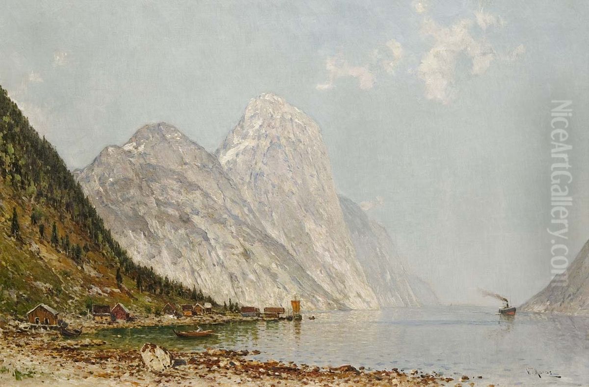 Fjord Landscape Oil Painting by Walter Moras