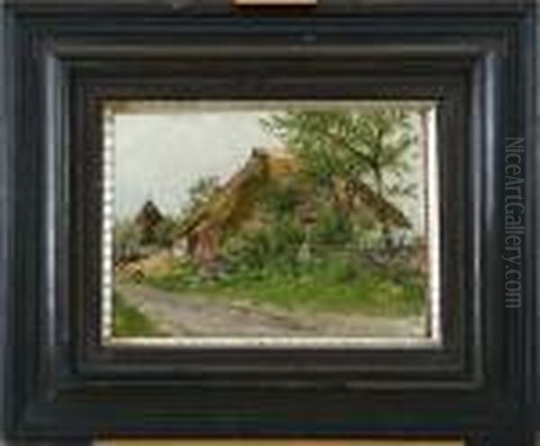 A Thatched Farm With Trees Oil Painting by Walter Moras