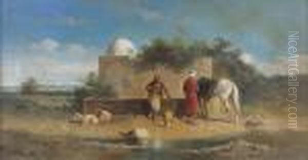 Am Brunnen. Oil Painting by Domenico Morelli