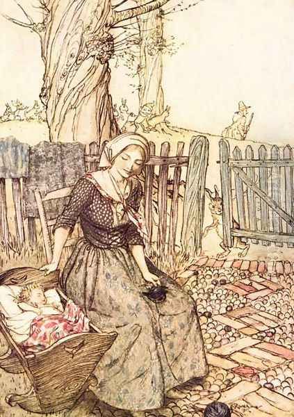 Mother Goose: Bye Baby Bunting Oil Painting by Arthur Rackham