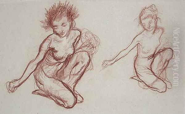 Kneeling Imp Oil Painting by Arthur Rackham