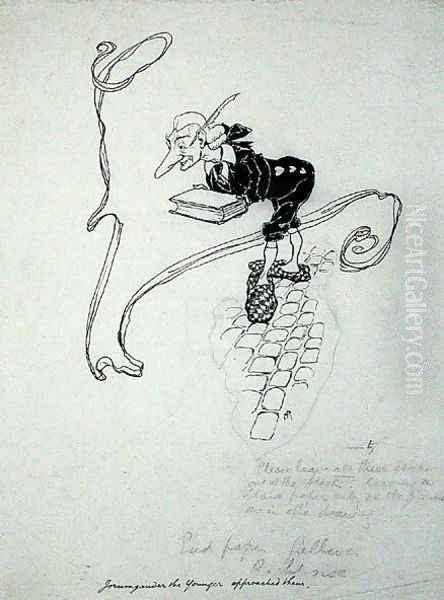 Jorumgander the Younger left his shop and approached them with a case of pens which he offered for sale, illustration from The Zankiwank and the Bletherwitch, by S.J. Adair Fitzgerald, published 1896 Oil Painting by Arthur Rackham