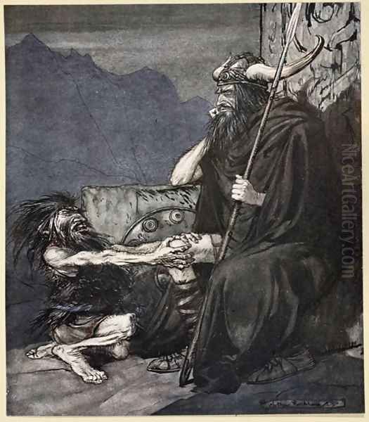Swear to me, Hagen, my son, illustration from Siegfried and the Twilight of the Gods, 1924 Oil Painting by Arthur Rackham