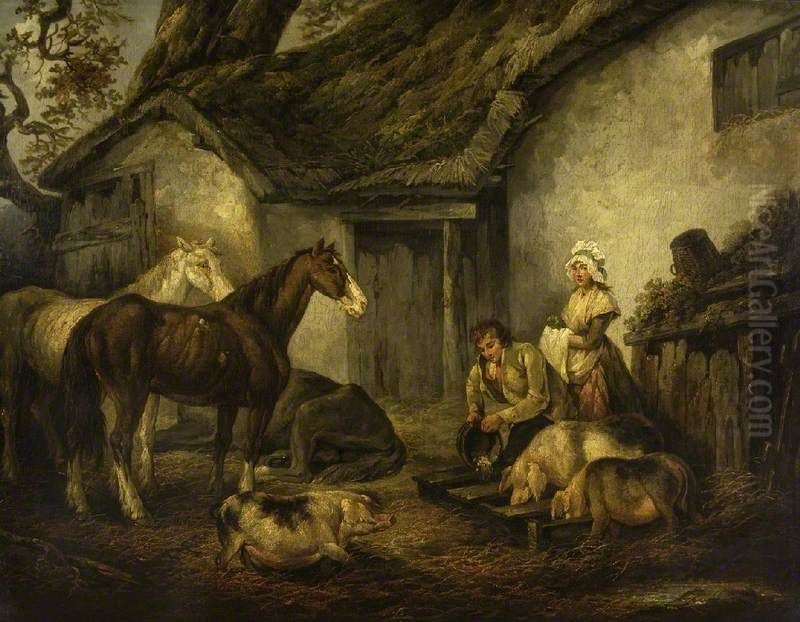 The Farmyard Oil Painting by George Morland