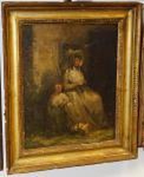 Mother And Child Seated Before A Cottagedoor Oil Painting by George Morland