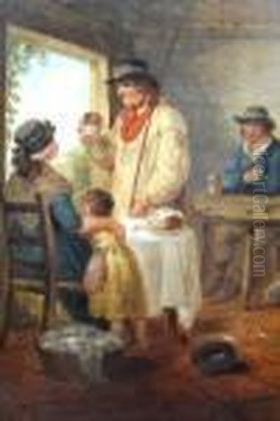 Figures In A Cottage Interior Oil Painting by George Morland