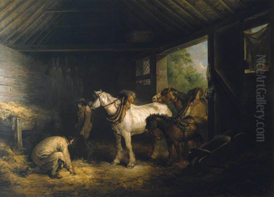 Inside Of A Stable Oil Painting by George Morland