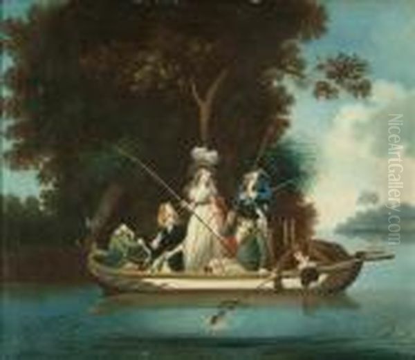 A Party Angling In A Punt Oil Painting by George Morland