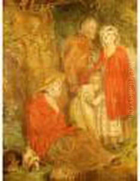 Travellers Sheltering Under A
Tree Oil Painting by George Morland