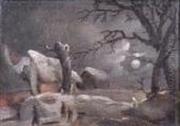 Cottages In A Winter Landscape Oil Painting by George Morland