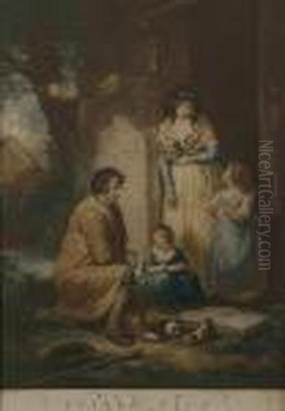 A Pair Of Prints Engraved By Thomas Gaugain:guinea Pigs; Dancing Dogs Oil Painting by George Morland