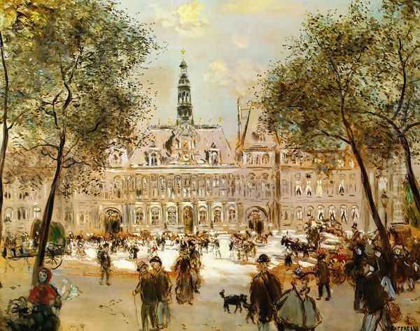 The Place De L Hotel De Ville Oil Painting by Jean-Francois Raffaelli