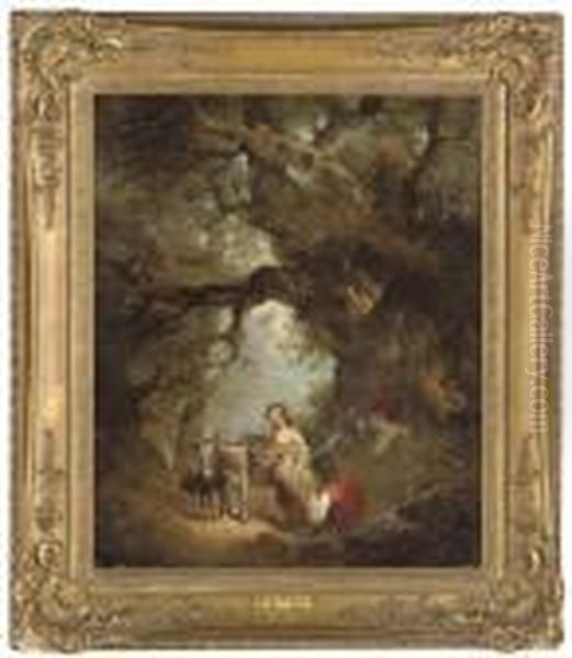 Countryfolk Resting In A Woodland Clearing Oil Painting by George Morland